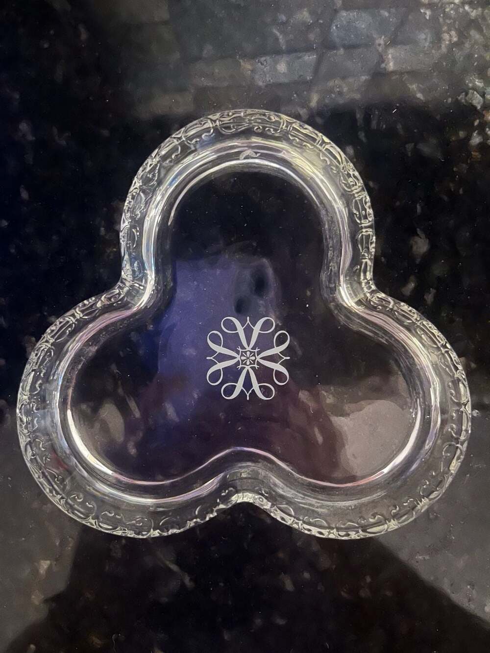 Vintage Avon Clear Etched Glass Clover Trinket Dish